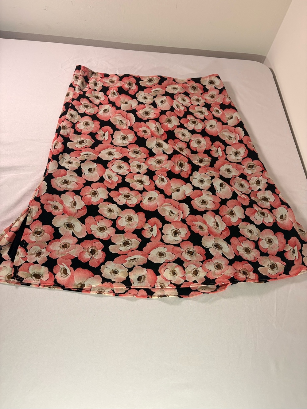 Floral A-Line Midi Skirt in Black and Coral
